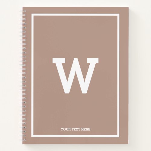 Simple Earthy Beige Toned Initial Monogram Notebook