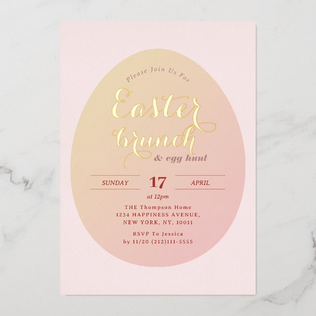 Simple Easter Brunch Egg Hunt Soft Pink Foil Invitation (Front)