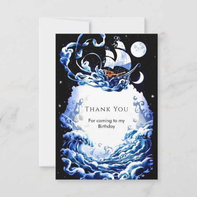 Simple Editable Adventure Pirate Birthday Thank You Card (Front)