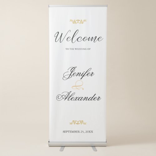 Simple editable luxury white gold welcome wedding retractable banner