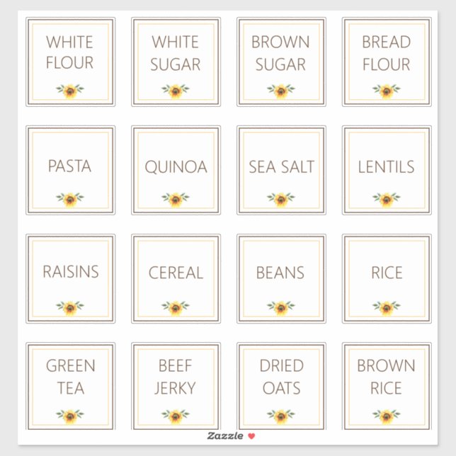 Simple Editable  Sunflowers Kitchen Pantry Sticker (Sheet)