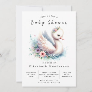  Simple Editable Swan Baby Shower Invitation