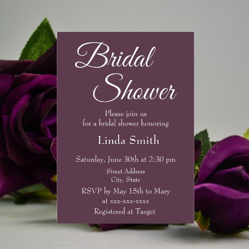 Simple Eggplant Bridal Shower Foil Invitation