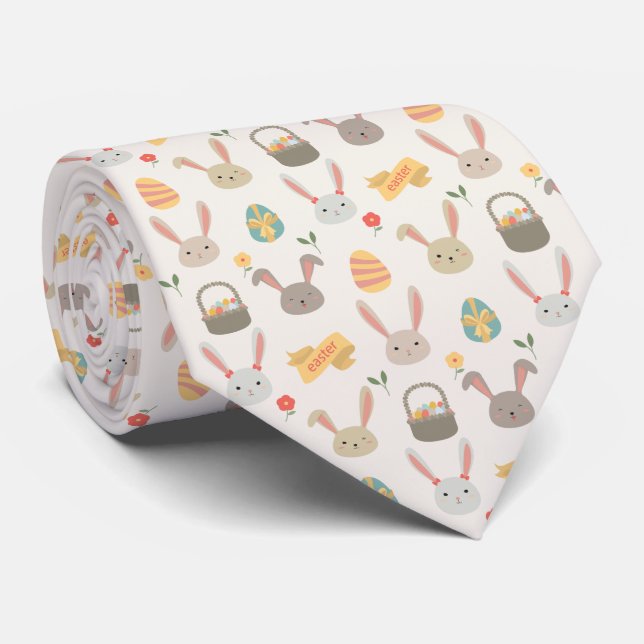 Simple Eggs and Bunnies Easter | Necktie (Rolled)