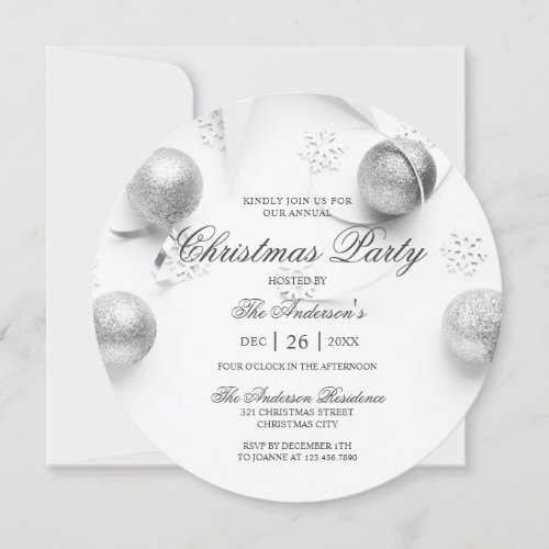 Simple Elagant White and Silver Christmas Party Invitation