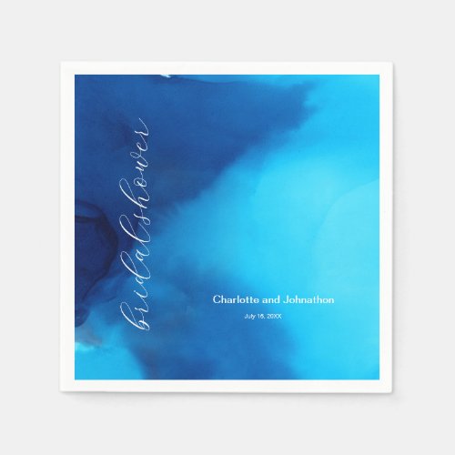 Simple Electric Blue Modern Flowing Ink Napkins