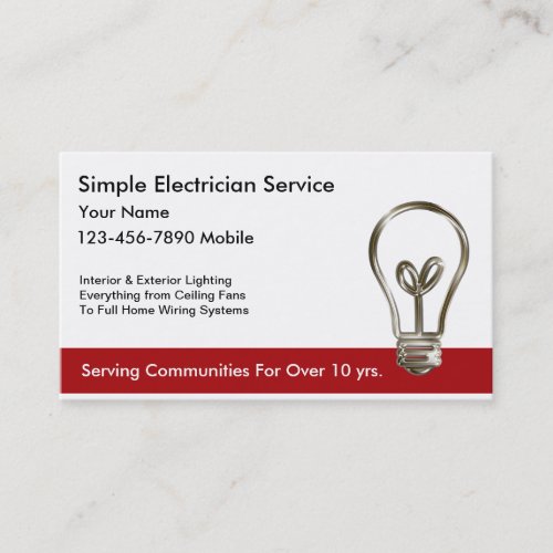 Simple Electrician Business Cards