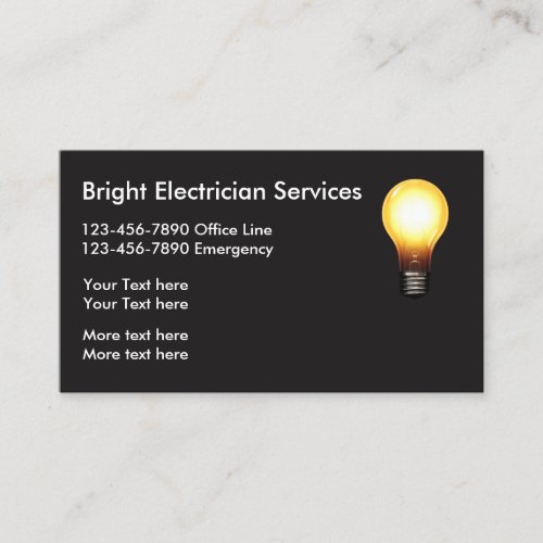 Simple Electrician Light Bulb Design Business Card