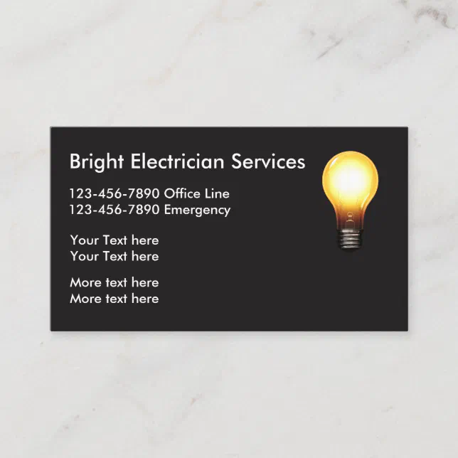 Simple Electrician Light Bulb Design Business Card | Zazzle