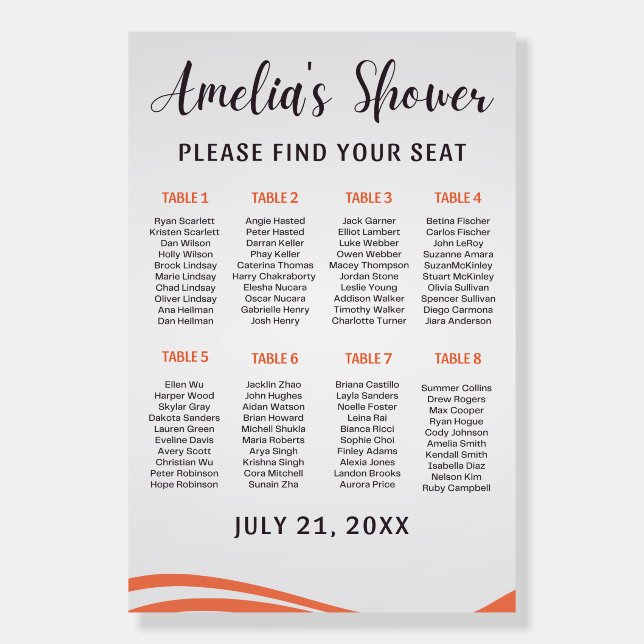 Simple Elegan Editable Bridal Shower Seating Chart Foam Board (Front)