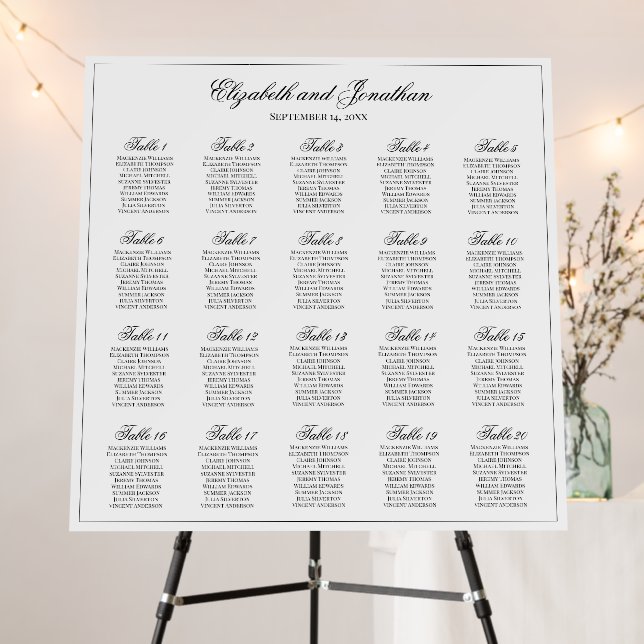 Simple Elegance 20 Table Wedding Seating Chart Foam Board (In Situ (Stand))