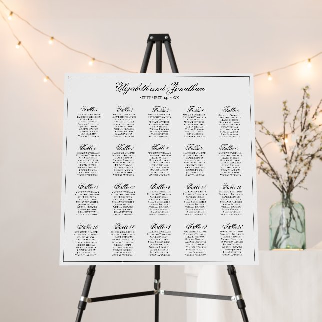 Simple Elegance 20 Table Wedding Seating Chart Foam Board (In Situ (Stand))