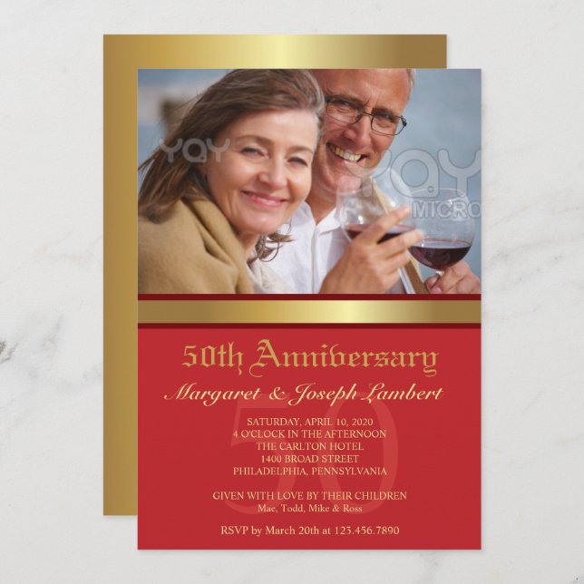 Simple Elegance 50th Wedding Anniversary Invite (Front/Back)