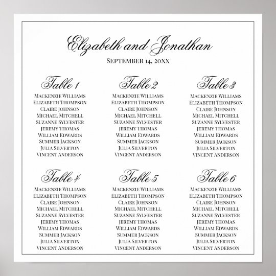 Simple Elegance 6 Table Wedding Seating Chart | Zazzle.com