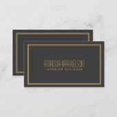 Simple Elegance Art Deco Style Gray/Gold Business Card (Front/Back)
