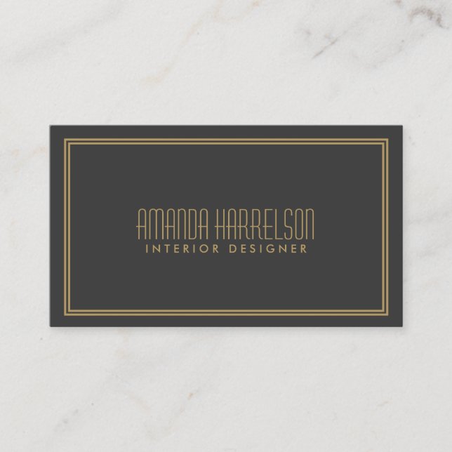 Simple Elegance Art Deco Style Gray/Gold Business Card (Front)