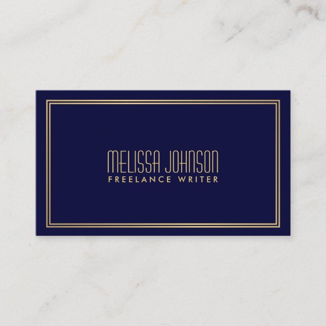 Simple Elegance Art Deco Style Navy/Faux Gold Business Card (Front)