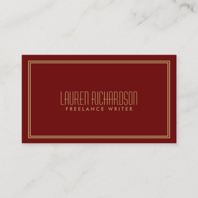 Simple Elegance Art Deco Style Red/Gold Business Card (Front)