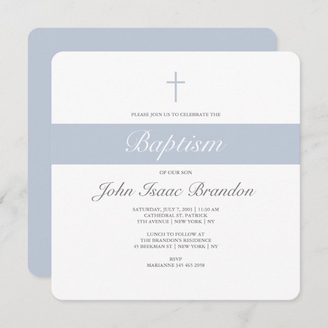 Simple elegance baptism invitation - Boys (Front/Back)
