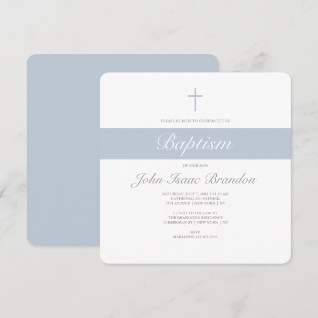 Simple elegance baptism invitation - Boys (Front/Back)
