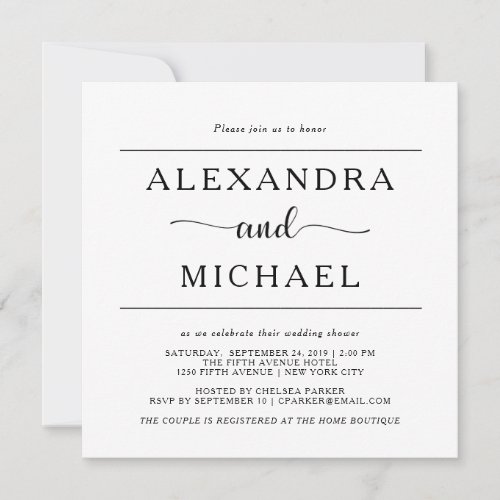 Simple Elegance  Black and White Couples Shower Invitation