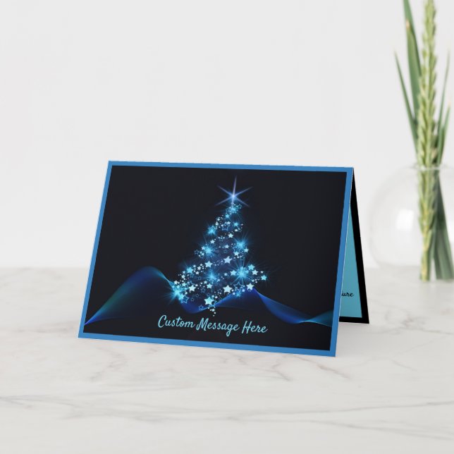 Simple Elegance Black & Blue Christmas Tree Lights Card (Front)