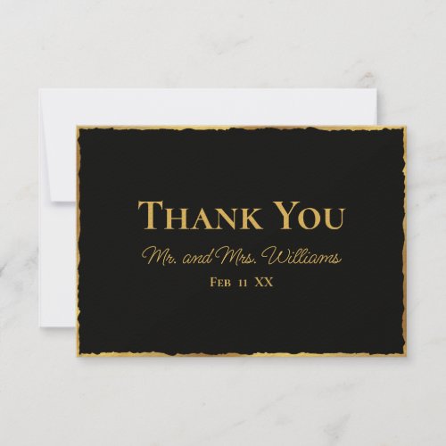 Simple Elegance Black Luxe Gold Edge Wedding Thank You Card