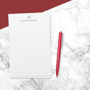 Simple Elegance Black White Monogram Lined Stationery