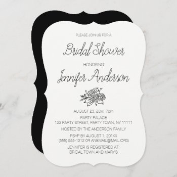 Simple Elegance Black White Rose Bridal Shower Invitation by MaggieMart at Zazzle
