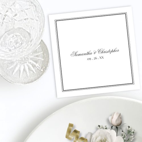 Simple Elegance Black & White Script Wedding Napkins