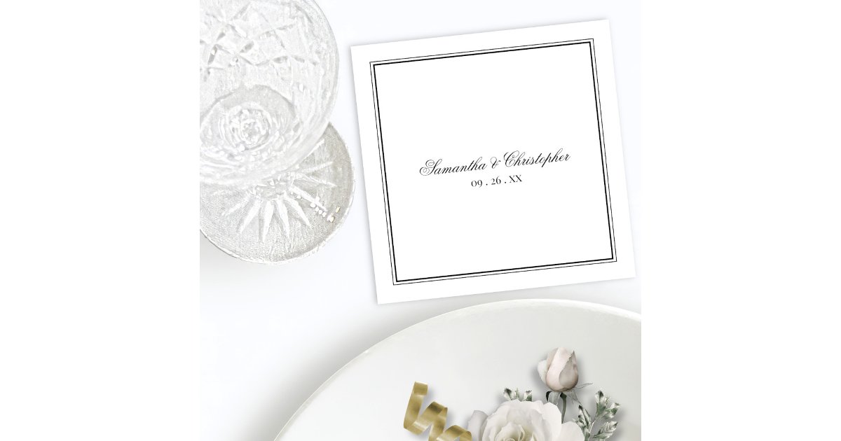 Simple Elegance Black & White Script Wedding Napkins | Zazzle