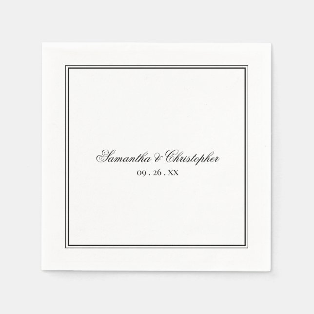 Simple Elegance Black & White Script Wedding Napkins (Front)