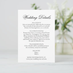 Simple Elegance Black & White Wedding Details Enclosure Card 