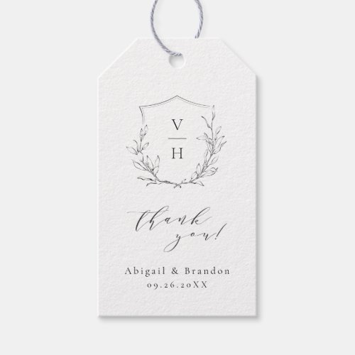 Simple elegance botanical crest monogram wedding gift tags