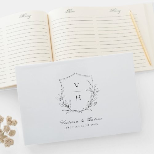 Simple elegance botanical crest monogram wedding guest book