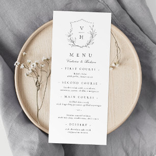 Simple elegance botanical crest monogram wedding Menu