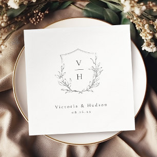 Simple elegance botanical crest monogram wedding napkins