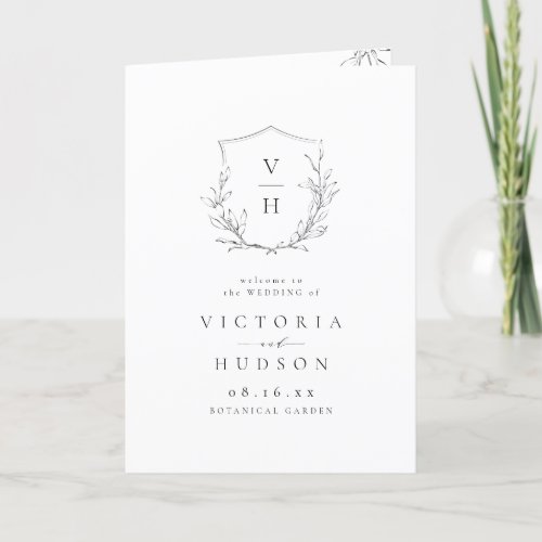  Simple elegance botanical crest monogram wedding Program