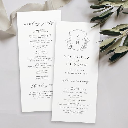  Simple elegance botanical crest monogram wedding  Program