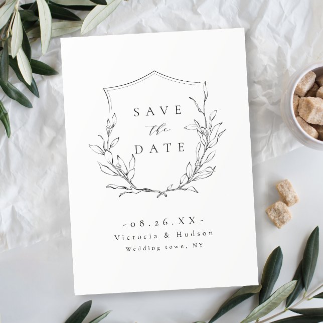  Simple elegance botanical crest monogram wedding Save The Date (Simple elegance botanical crest monogram wedding Save The Date)