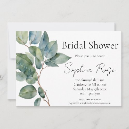 Simple elegance botanical greenery bridal shower  invitation