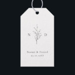 Simple elegance botanical leaves monogram wedding gift tags<br><div class="desc">Monogrammed initials and elegant hand illustrated botanical leaves in black and white,  and elegant script and classic font in black and white,  simple and luxury.  Great thank you favor stickers for modern classic wedding,  simple formal wedding,  elegant botanical garden wedding. 
See all the matching pieces in the collection.</div>