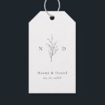 Simple elegance botanical leaves monogram wedding gift tags<br><div class="desc">Monogrammed initials and elegant hand illustrated botanical leaves in black and white,  and elegant script and classic font in black and white,  simple and luxury.  Great thank you favor stickers for modern classic wedding,  simple formal wedding,  elegant botanical garden wedding. 
See all the matching pieces in the collection.</div>
