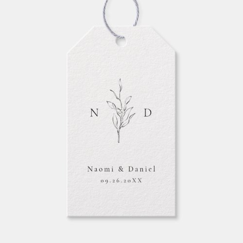 Simple elegance botanical leaves monogram wedding gift tags