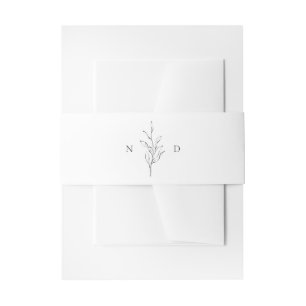 Simple elegance botanical leaves monogram wedding invitation belly band