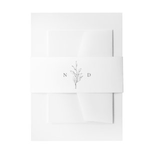 Simple elegance botanical leaves monogram wedding invitation belly band