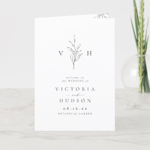 Simple elegance botanical leaves monogram wedding  program