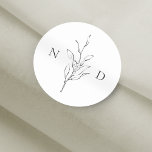 Simple elegance botanical leaves wedding classic round sticker<br><div class="desc">Rustic hand illustrated botanical leaves wreath in black and white,  simple and elegant,  great wedding favor stickers for summer boho rustic wedding,  spring botanical garden wedding. 
See all the matching pieces in collection</div>