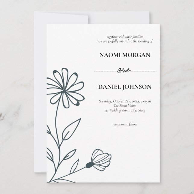 Simple elegance botanical monogram invitation (Front)