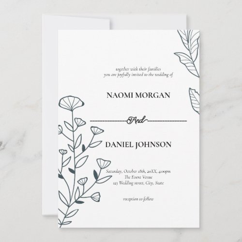 Simple elegance botanical monogram  invitation